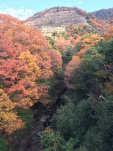 橋から見下ろす惣川。前方は採石場。